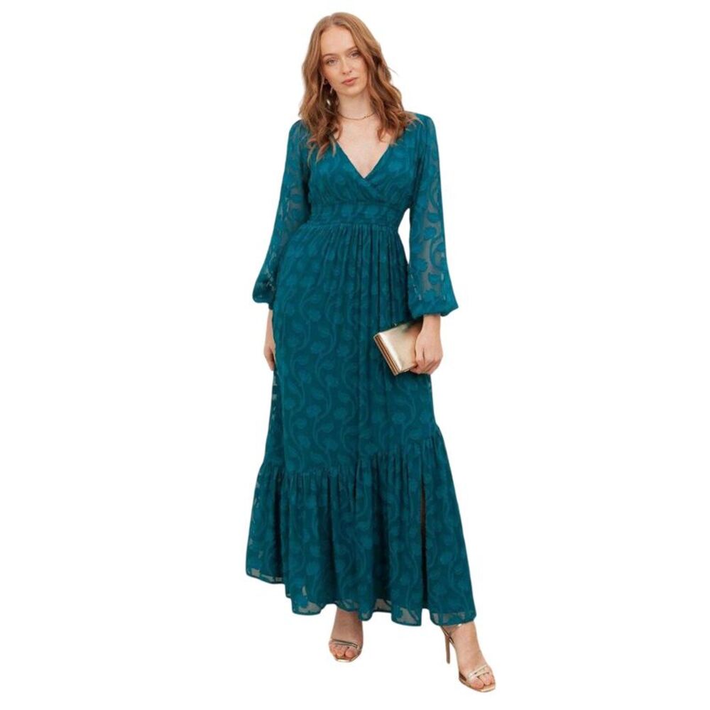 Lovedrobe Womens/Ladies Burnout Floral Tie Back Long-Sleeved Maxi Dress / Teal G